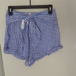 H&M High Waist Blue Checkered Shorts